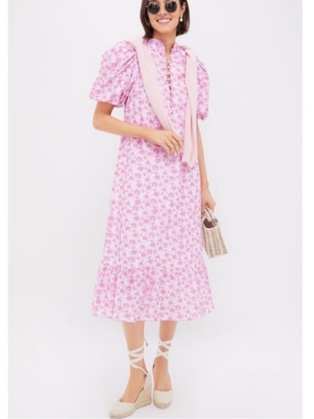 HYACINTH HOUSE Pink & White Floral Mimi Midi Dress | NWT | Size Small - Picture 6 of 11